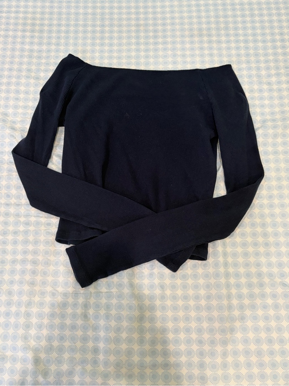 Brandy Melville Navy Off-Shoulder Long Sleeve Top